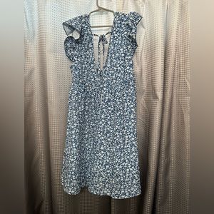 Blue and White Floral Print Dress